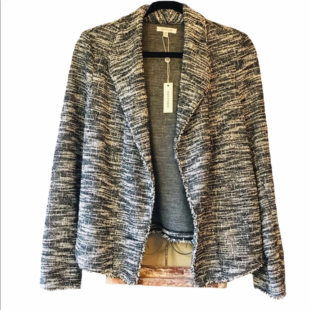 Max Studio Waterfall tweed open front comfy blazer